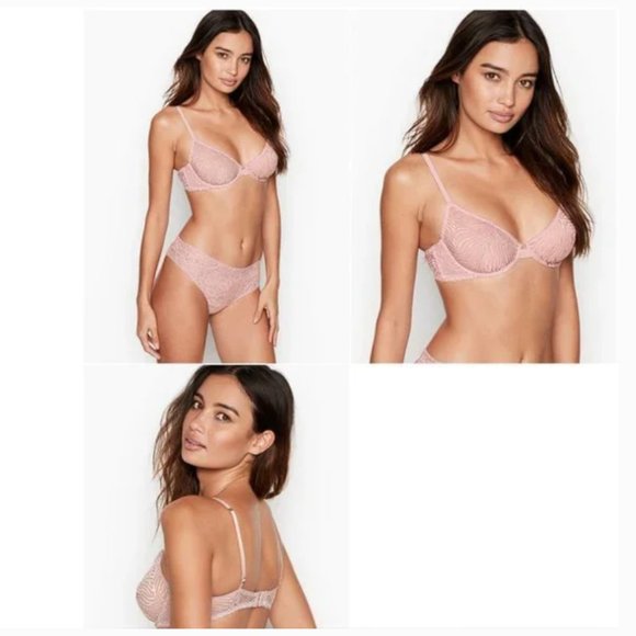 Victoria's Secret VERY SEXY Unlined Zebra Lace Demi Bra demure pink size 32DDD - Picture 4 of 15